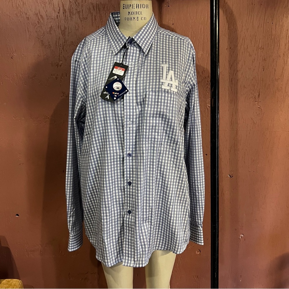 DODGERS - Antigua Blue and White Gingham Men's Shirt